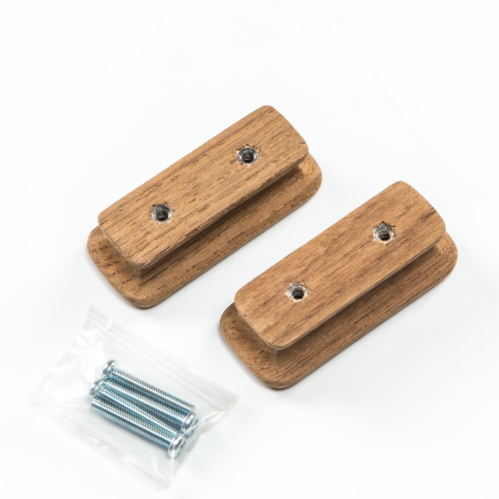 Set of Two Brown Teak Wood Drawer Pull Knobs - 0.75" H x 2.75" W x 2.75" D