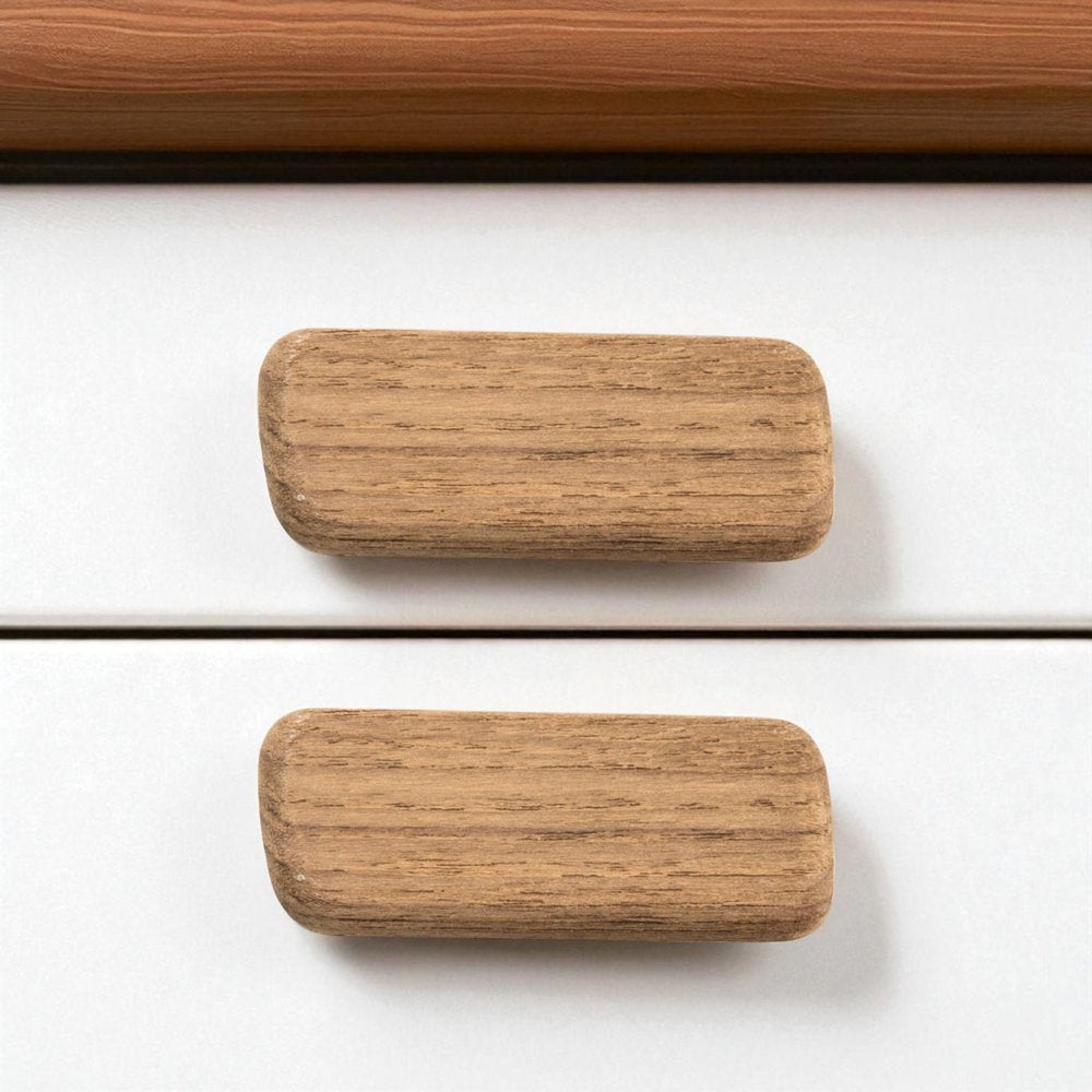 Set of Two Brown Teak Wood Drawer Pull Knobs - 0.75" H x 2.75" W x 2.75" D