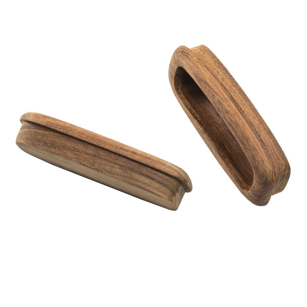 Set of Two Brown Teak Wood Drawer Pull Knobs - 0.5" H x 3.25" W x 1.25" D