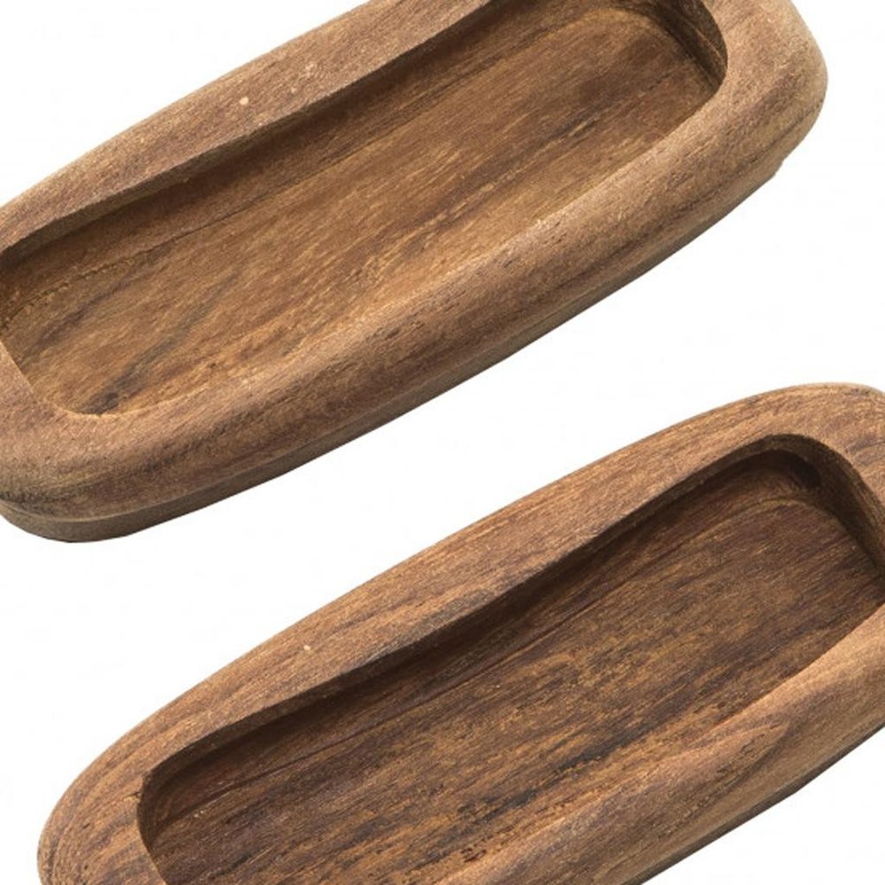 Set of Two Brown Teak Wood Drawer Pull Knobs - 0.5" H x 3.25" W x 1.25" D