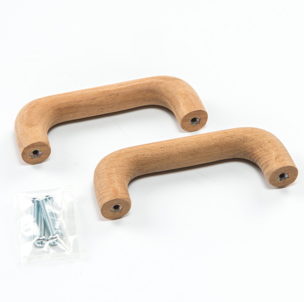 Set of Two Brown Wood C Shape Drawer Pull Knobs on a white background