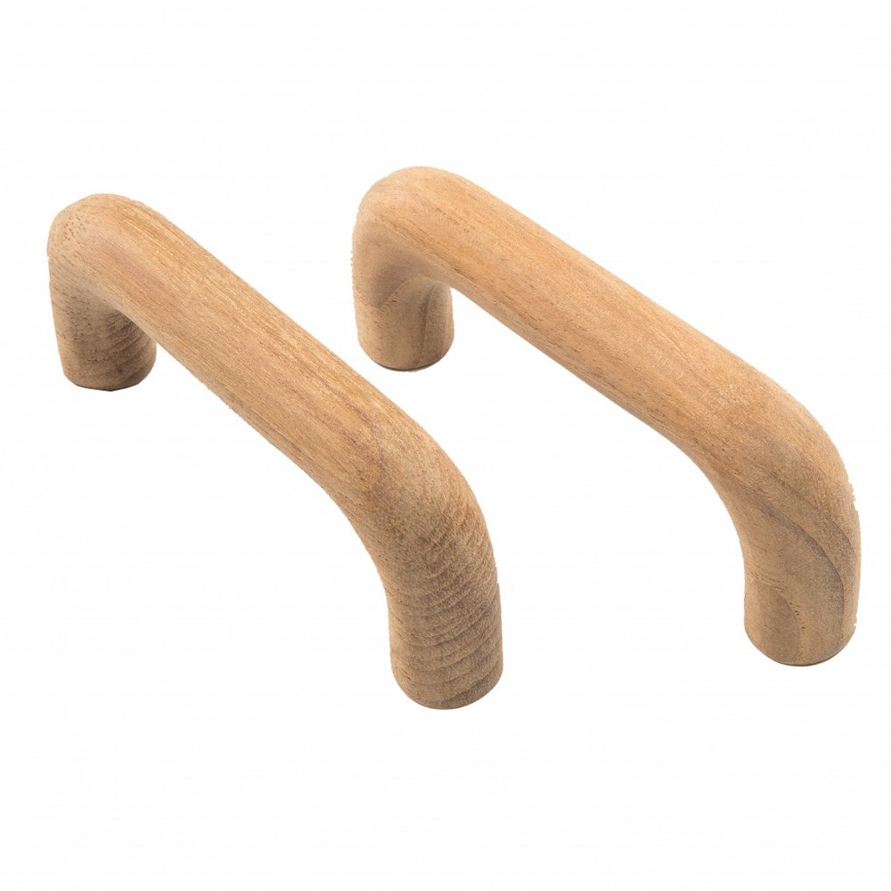 Set of Two Brown Wood C Shape Drawer Pull Knobs on a white background