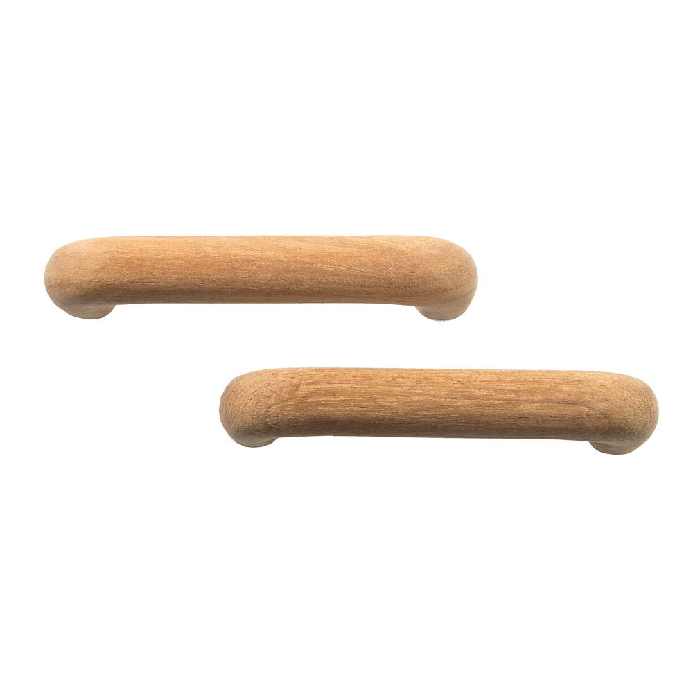 Set of Two Brown Wood C Shape Drawer Pull Knobs on a white background