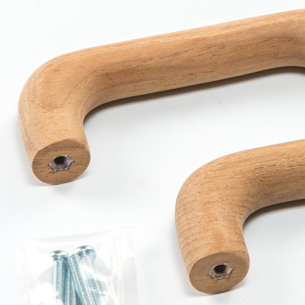 Set of Two Brown Wood C Shape Drawer Pull Knobs on a white background