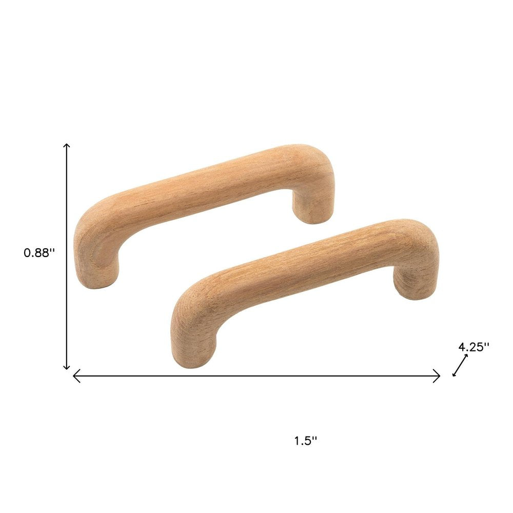 Set of Two Brown Wood C Shape Drawer Pull Knobs on a white background