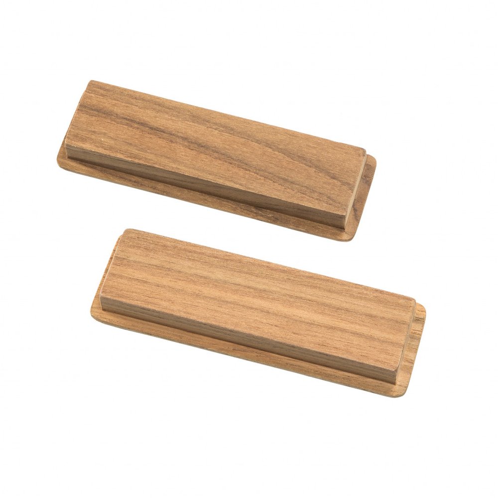 Set of Two Brown Teak Wood Drawer Pull Knobs - 0.5" H x 4.5" W x 1.25" D