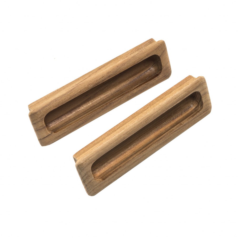 Set of Two Brown Teak Wood Drawer Pull Knobs - 0.5" H x 4.5" W x 1.25" D