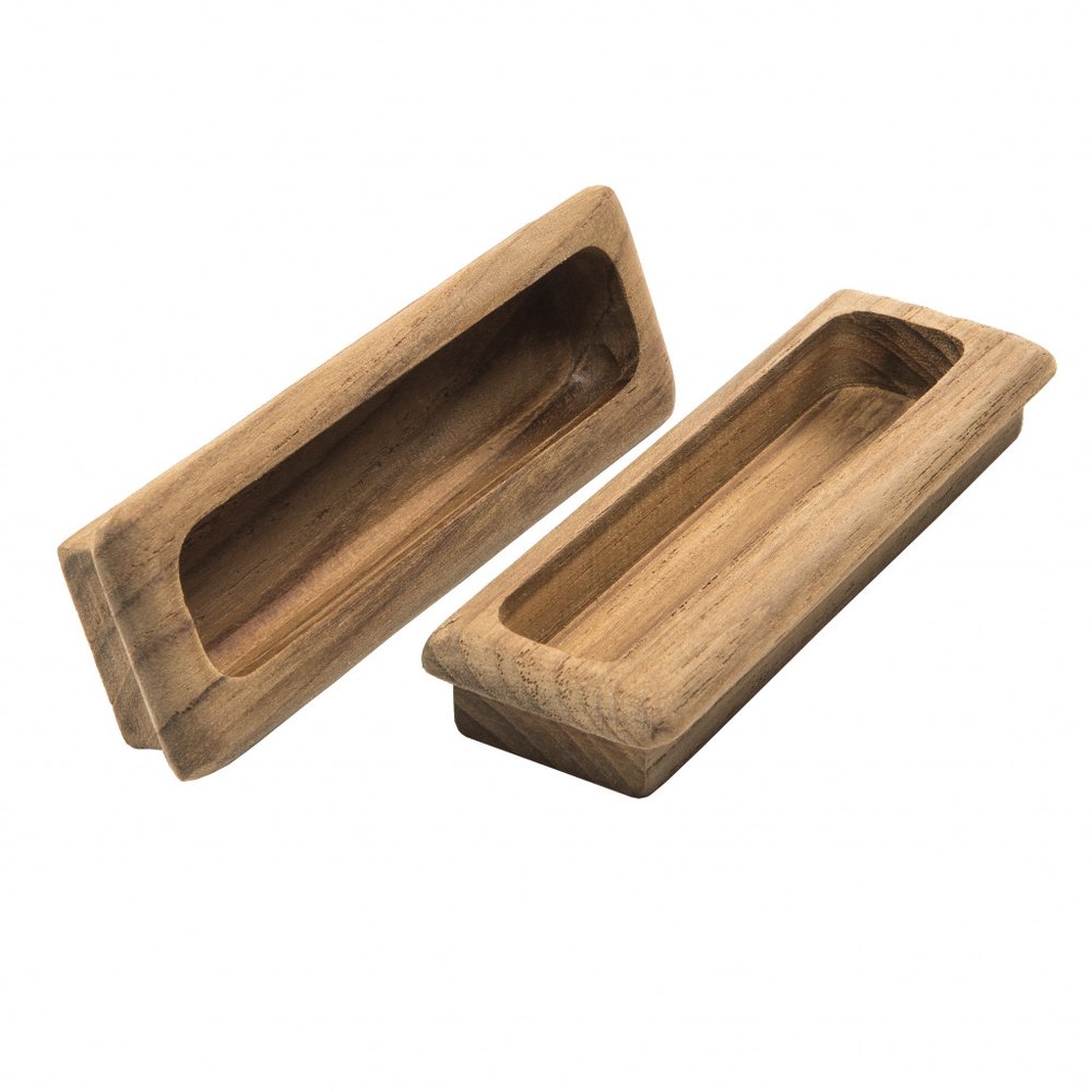 Set of Two Brown Teak Wood Drawer Pull Knobs - 0.5" H x 4.5" W x 1.25" D