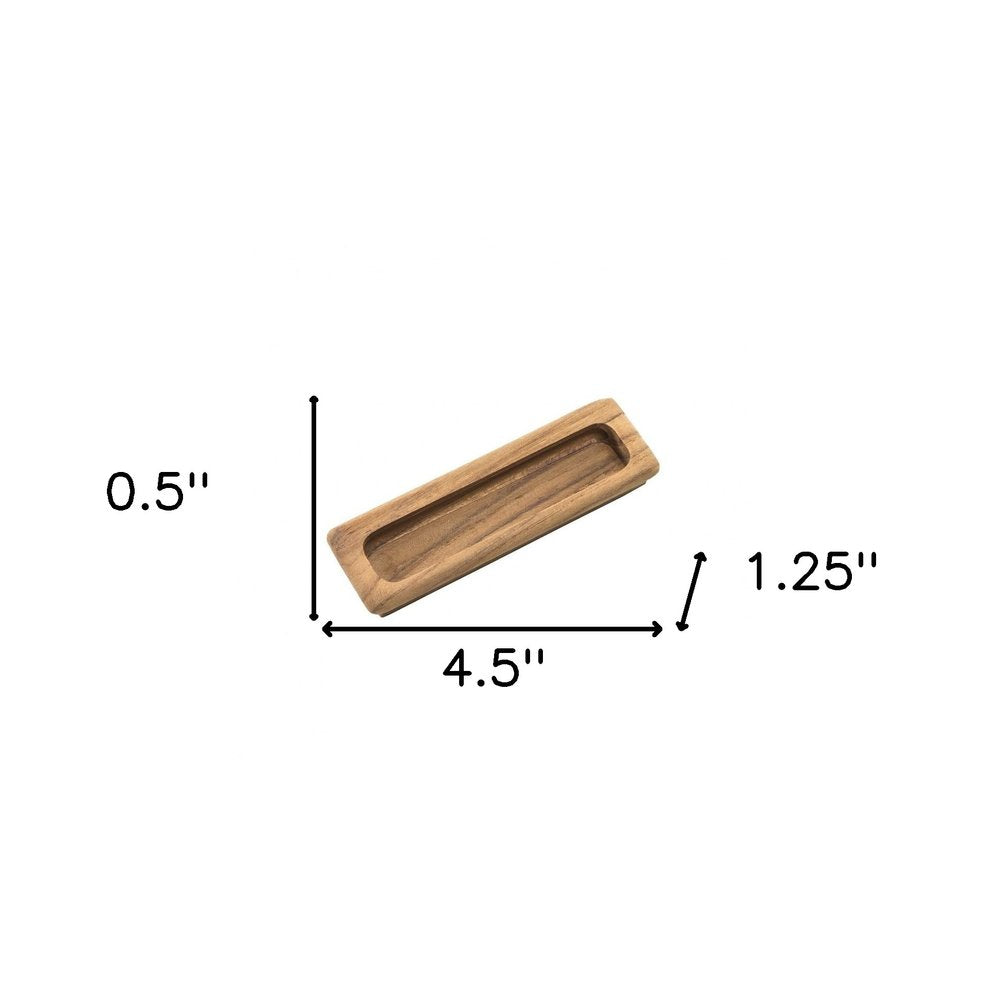 Set of Two Brown Teak Wood Drawer Pull Knobs - 0.5" H x 4.5" W x 1.25" D on a white background
