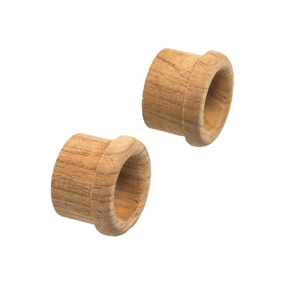 Set of Two Brown Wood Open Circle Drawer Pull Knobs on a white background