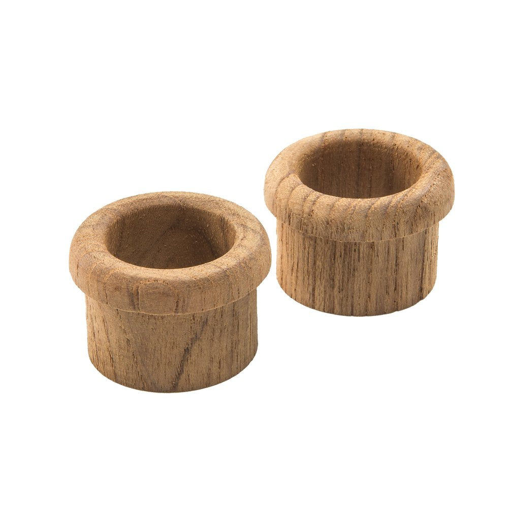 Set of Two Brown Wood Open Circle Drawer Pull Knobs on a white background
