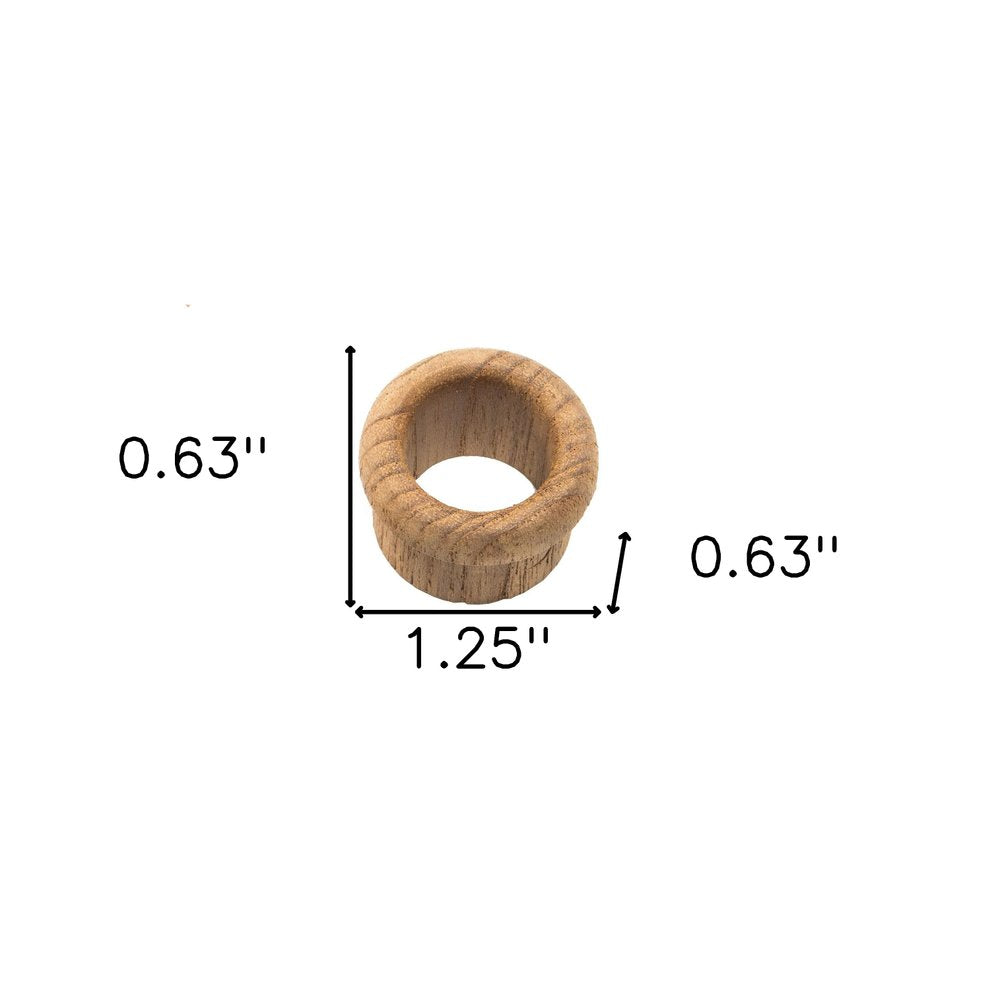 Set of Two Brown Wood Open Circle Drawer Pull Knobs on a white background