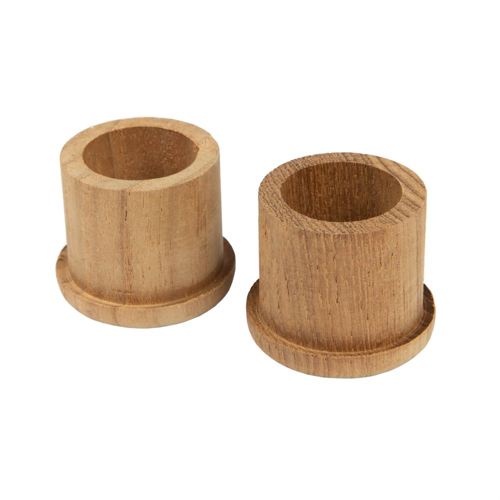 Set of Two Brown Wood Round Open Circle Drawer Pull Knobs on a white background