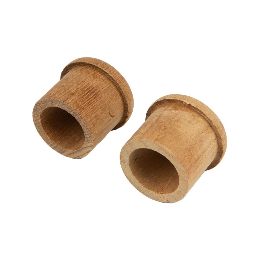 Set of Two Brown Wood Round Open Circle Drawer Pull Knobs on a white background