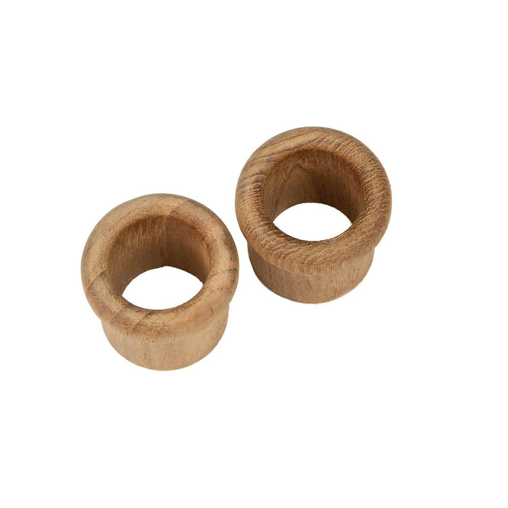 Set of Two Brown Wood Round Open Circle Drawer Pull Knobs on a white background