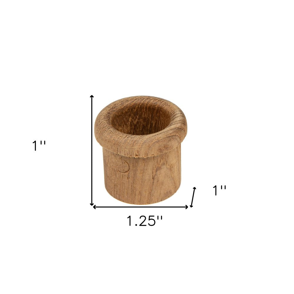 Set of Two Brown Wood Round Open Circle Drawer Pull Knobs on a white background