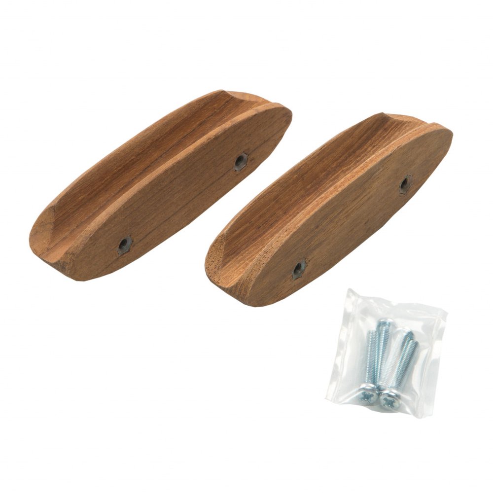 Set of Two Brown Wood Oval Drawer Pull Knobs on a white background