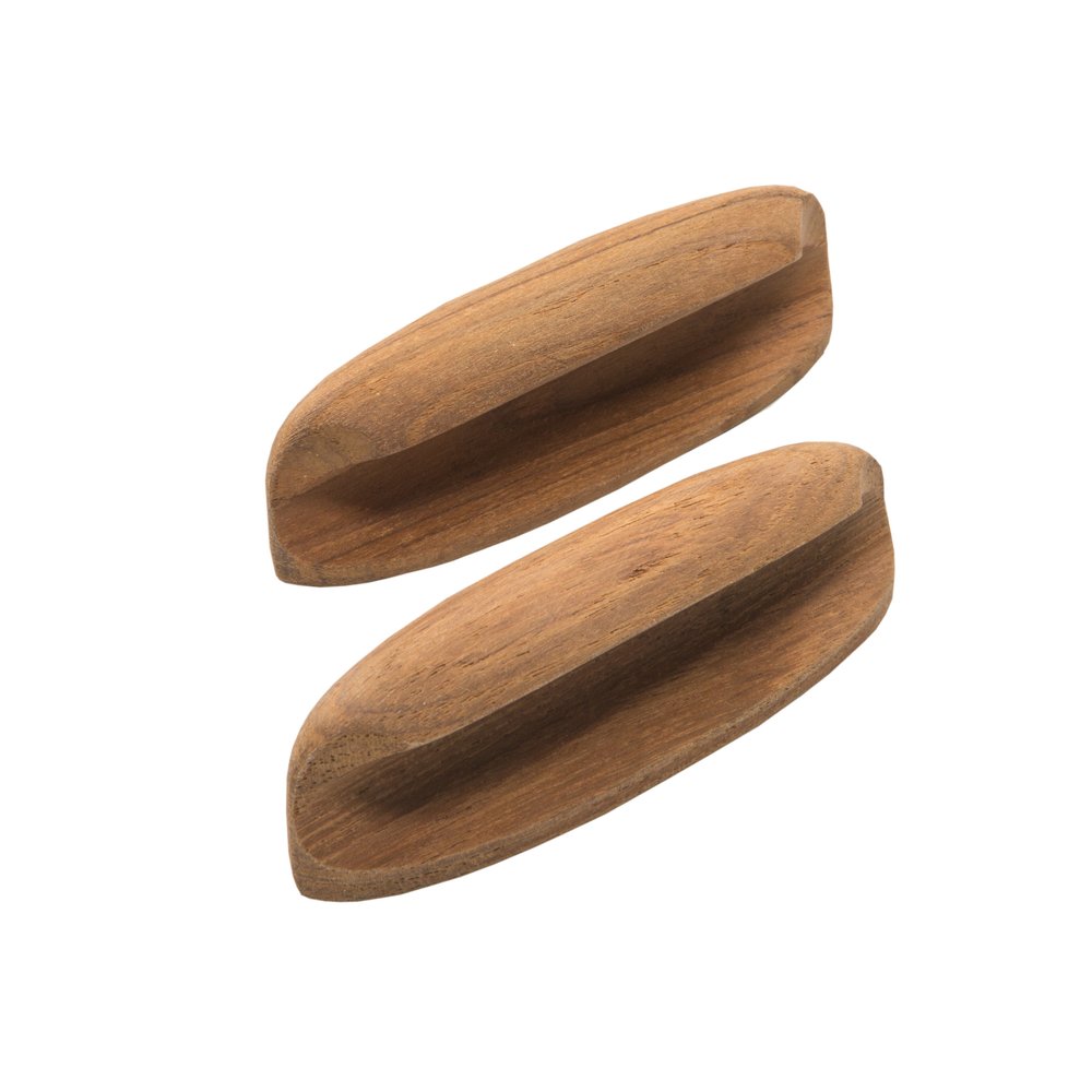 Set of Two Brown Wood Oval Drawer Pull Knobs on a white background