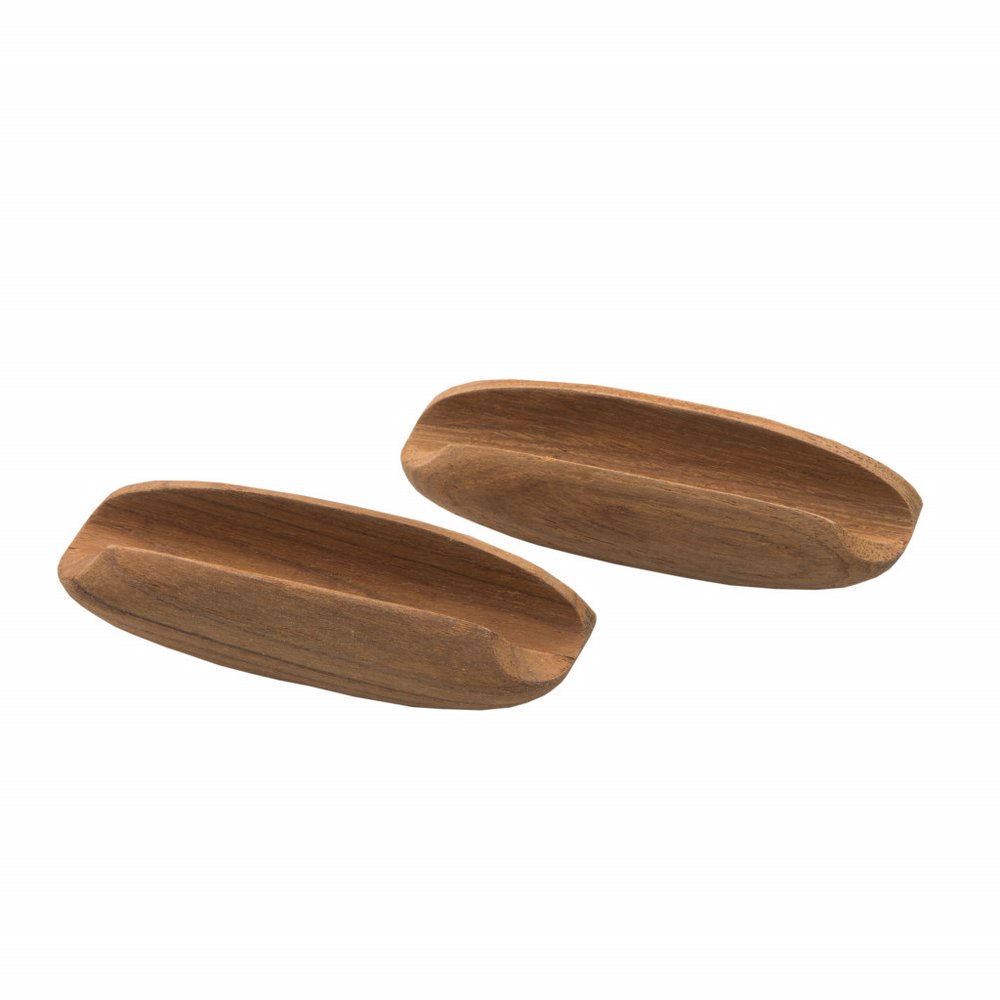 Set of Two Brown Wood Oval Drawer Pull Knobs on a white background