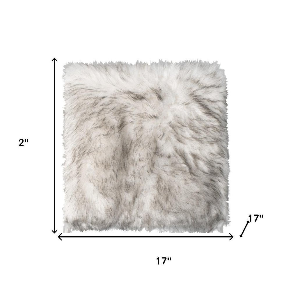 Set Of Two 17" X 17" Ombre Grey Faux Fur Dining Chair Cushion Pads on a white background