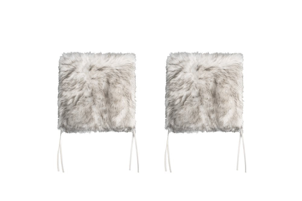 Set Of Two 17" X 17" Ombre Grey Faux Fur Dining Chair Cushion Pads on a white background
