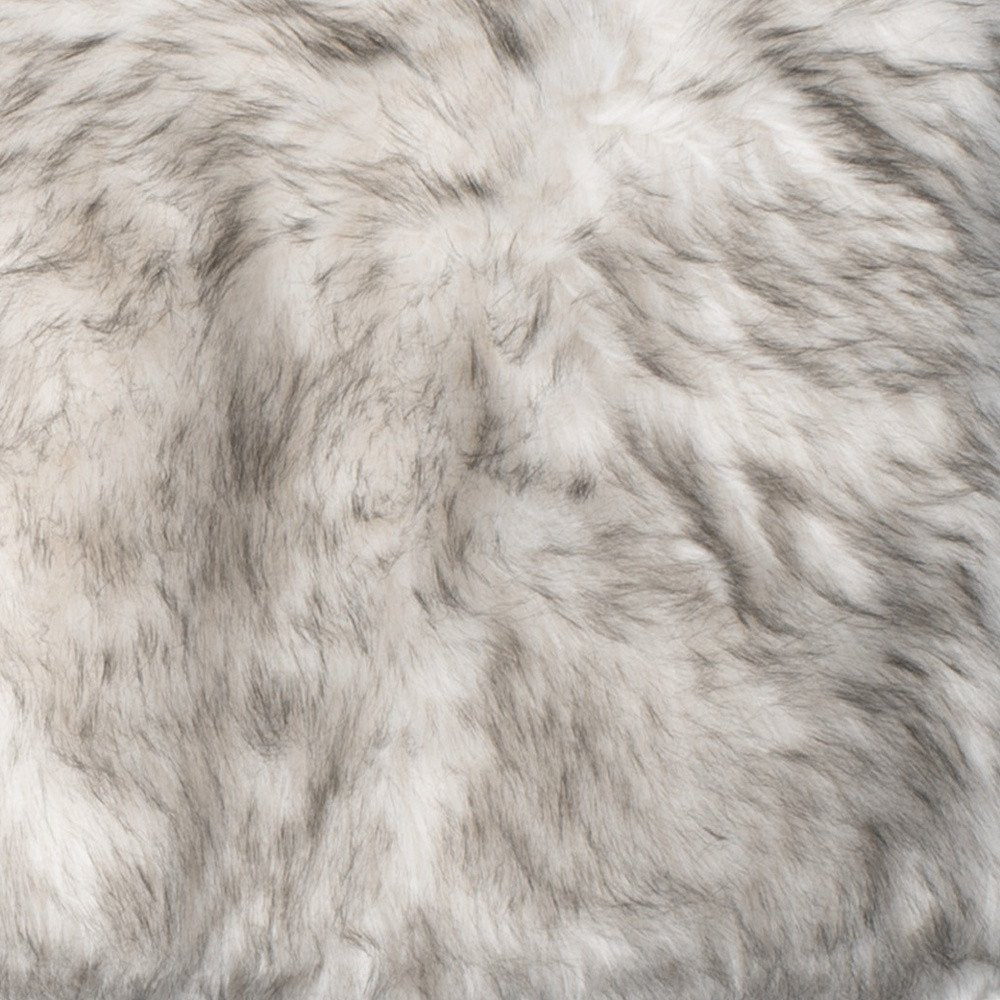 Set Of Two 17" X 17" Ombre Grey Faux Fur Dining Chair Cushion Pads on a white background