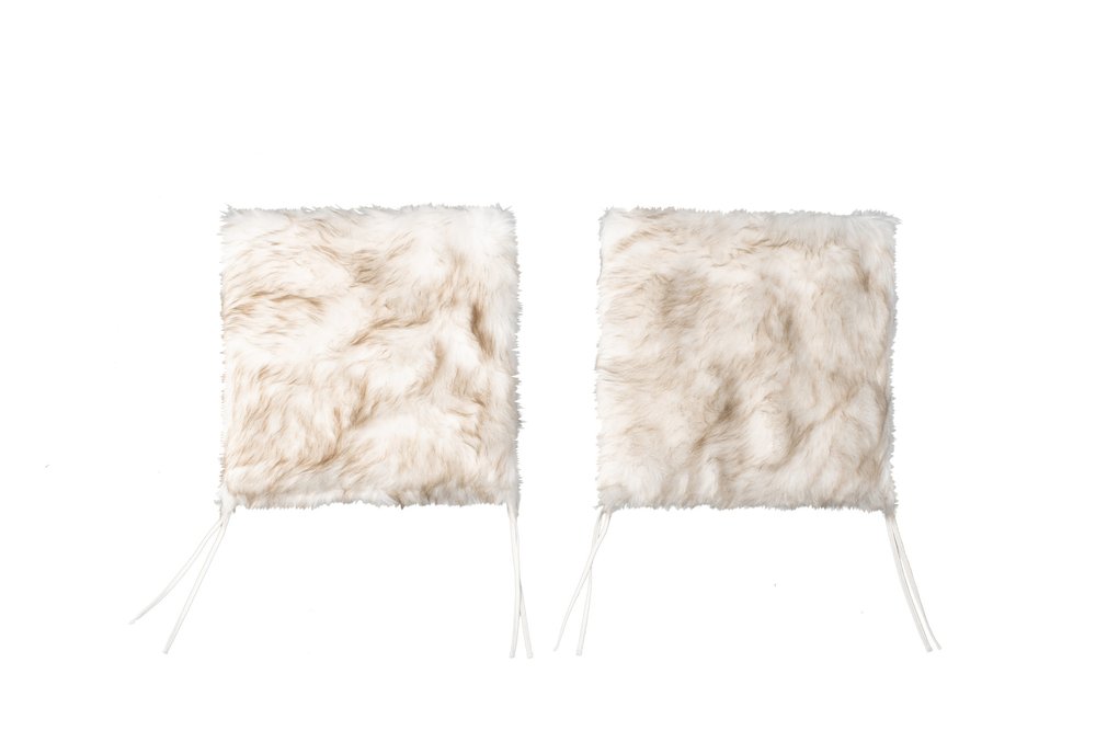 Set Of Two 17" X 17" Gradient Tan Faux Fur Dining Chair Pad on a white background