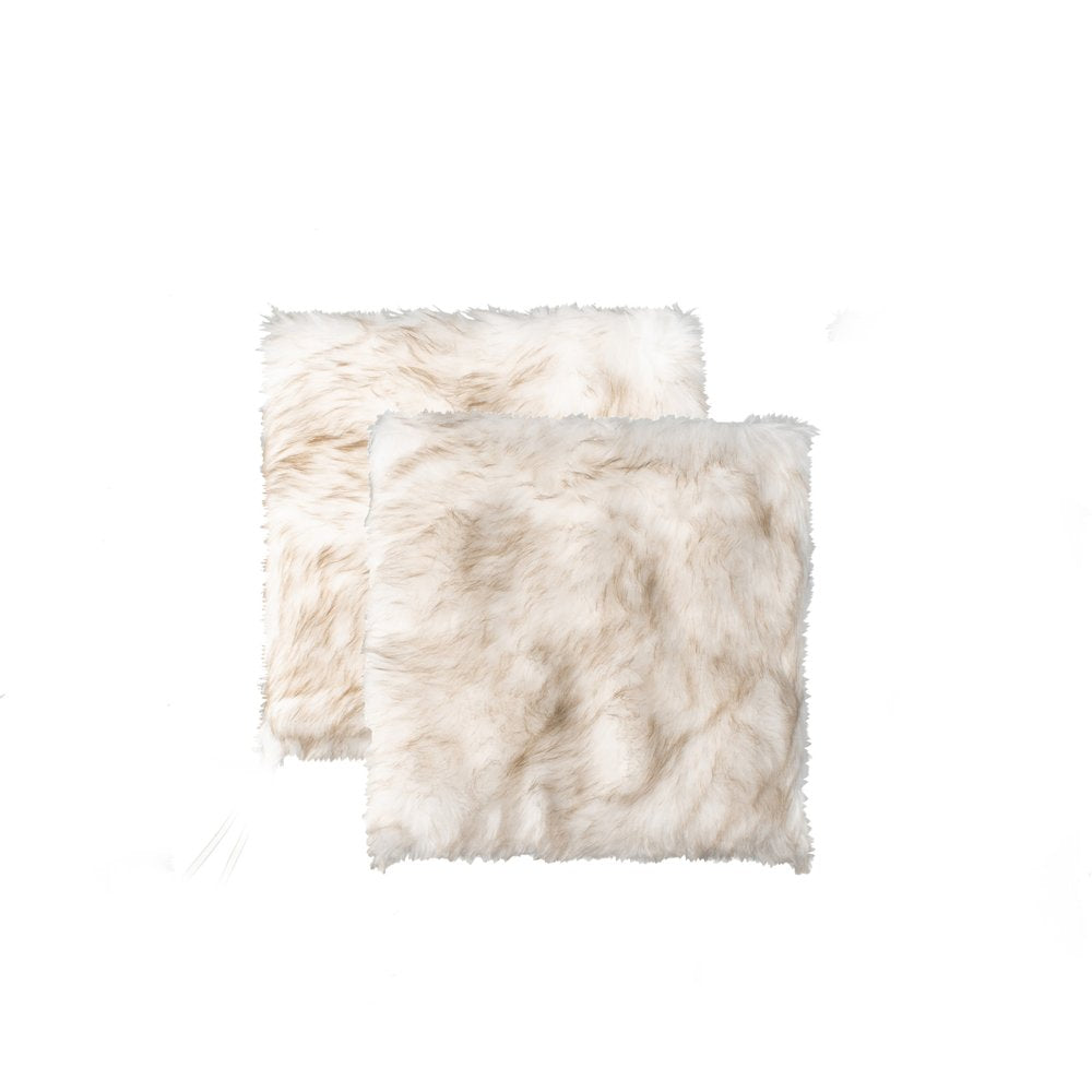 Set Of Two 17" X 17" Gradient Tan Faux Fur Dining Chair Pad on a white background