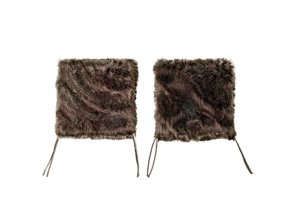 Set of Two 17" Chocolate Faux Fur Dining Chair Pads on a white background