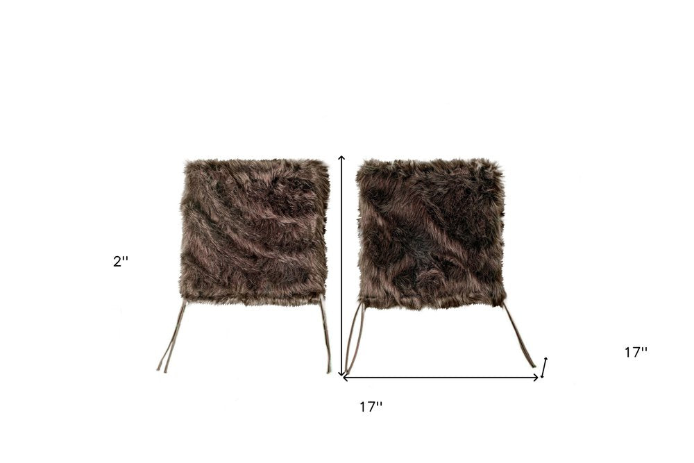 Set of Two 17" Chocolate Faux Fur Dining Chair Pads on a white background
