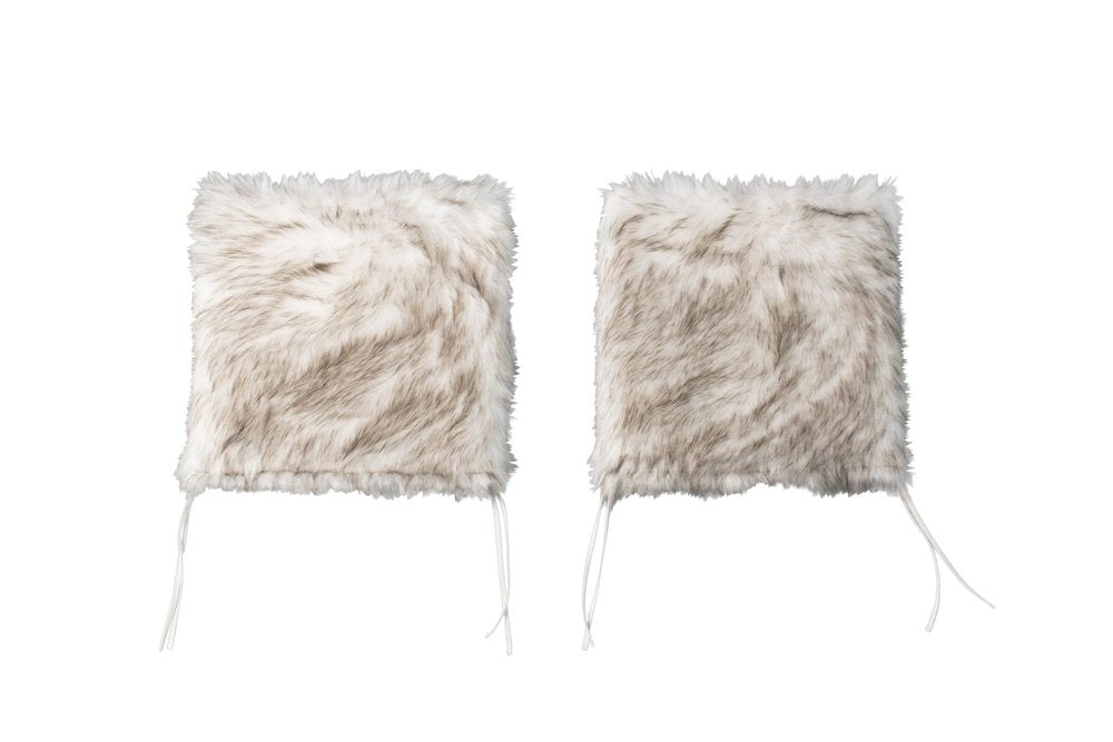 Set of Two 17" Ivory and Brown Faux Fur Dining Chair Pads on a white background