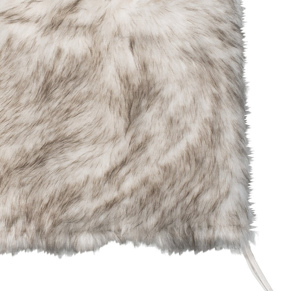Set of Two 17" Ivory and Brown Faux Fur Dining Chair Pads on a white background