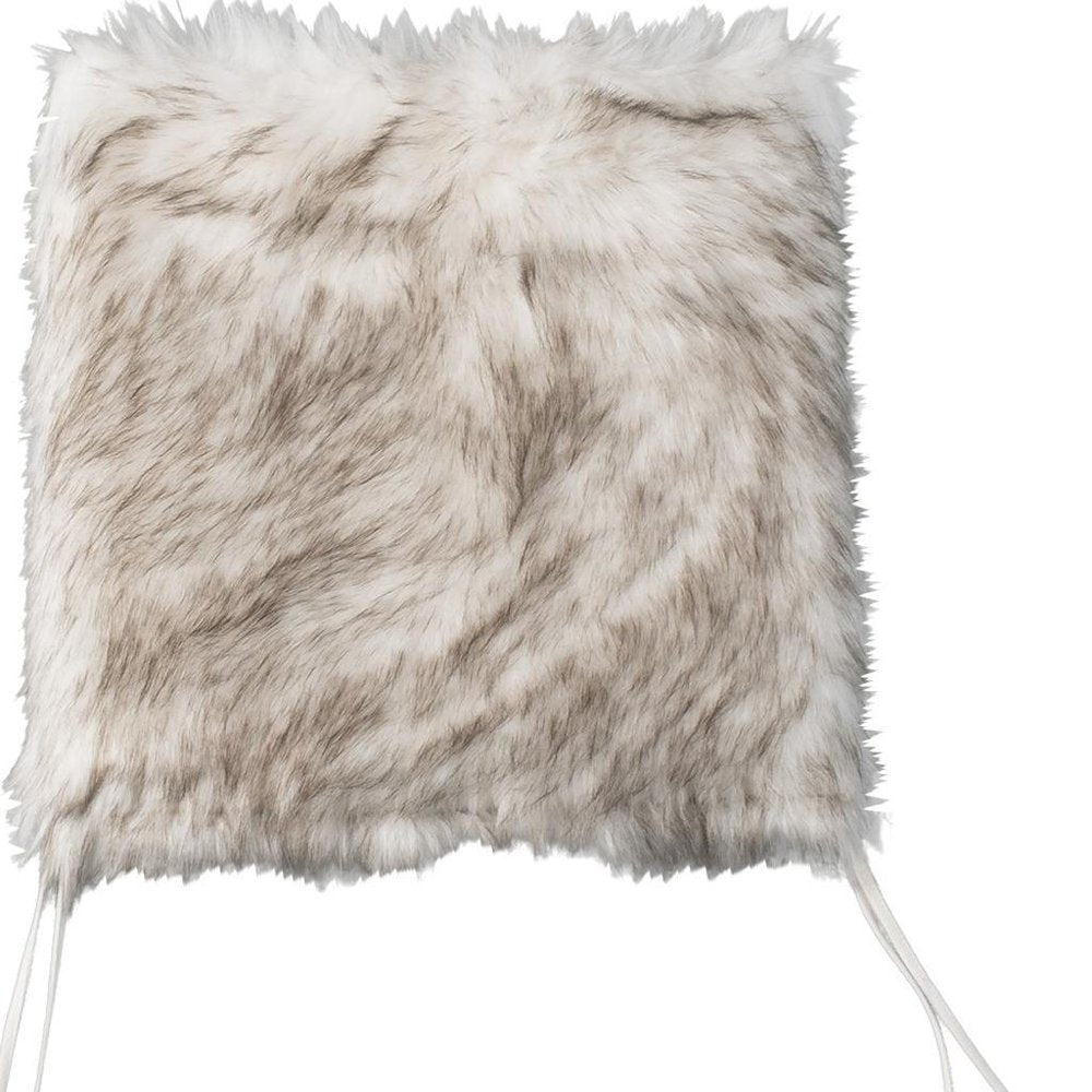 Set of Two 17" Ivory and Brown Faux Fur Dining Chair Pads on a white background