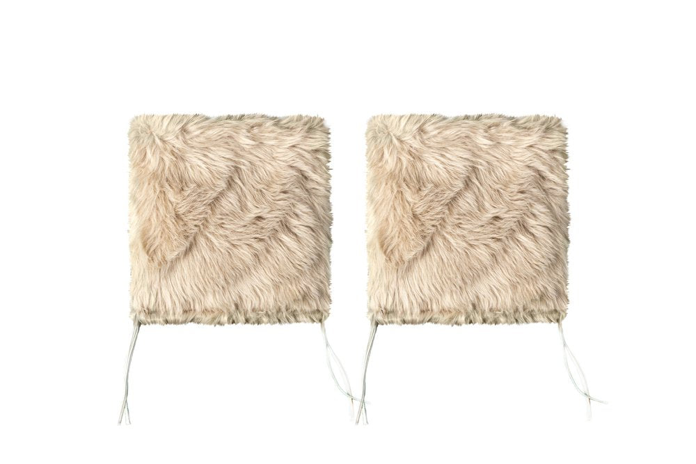Set Of Two 17" X 17" Taupe Faux Fur Solid Color Dining Chair Pads on a white background