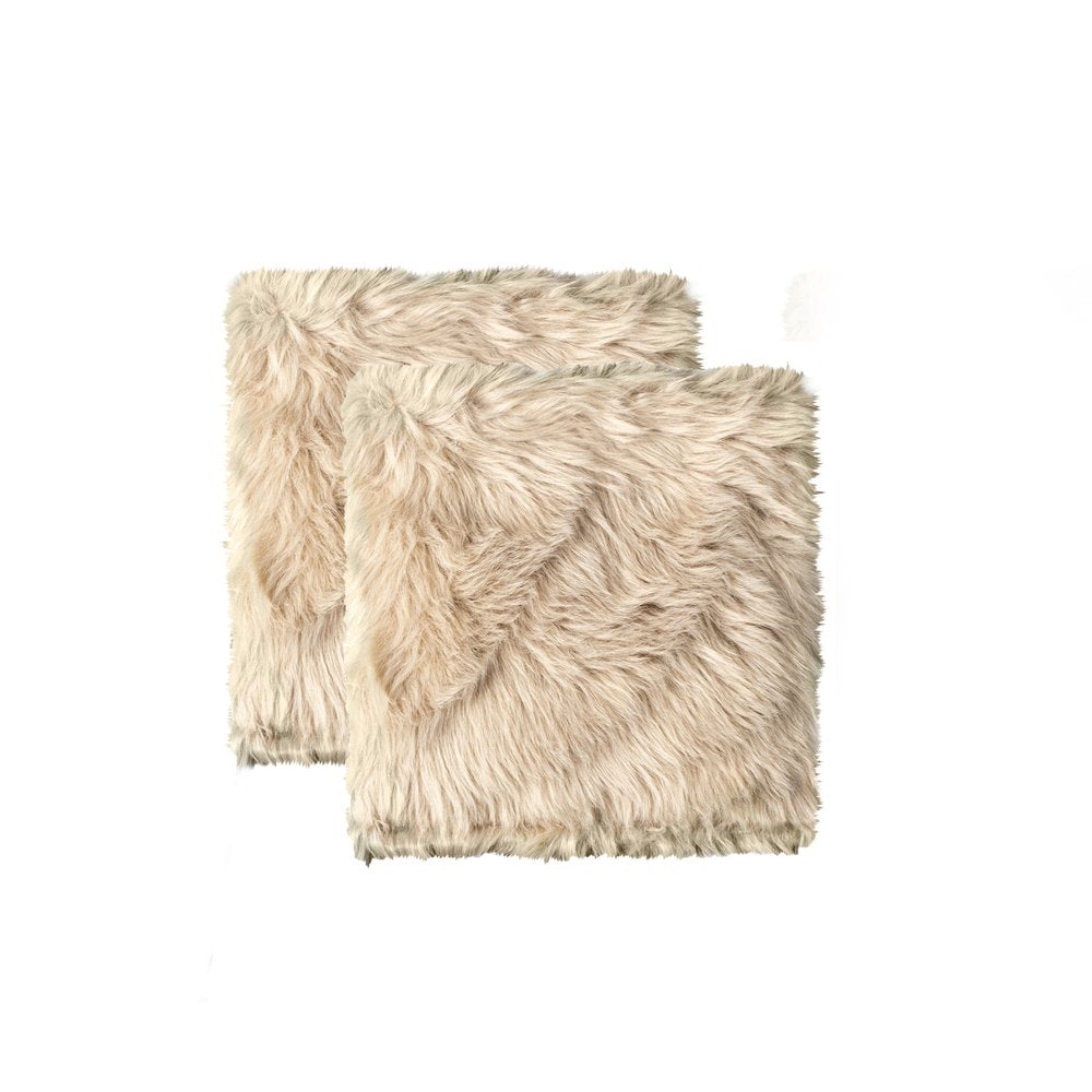Set Of Two 17" X 17" Taupe Faux Fur Solid Color Dining Chair Pads on a white background