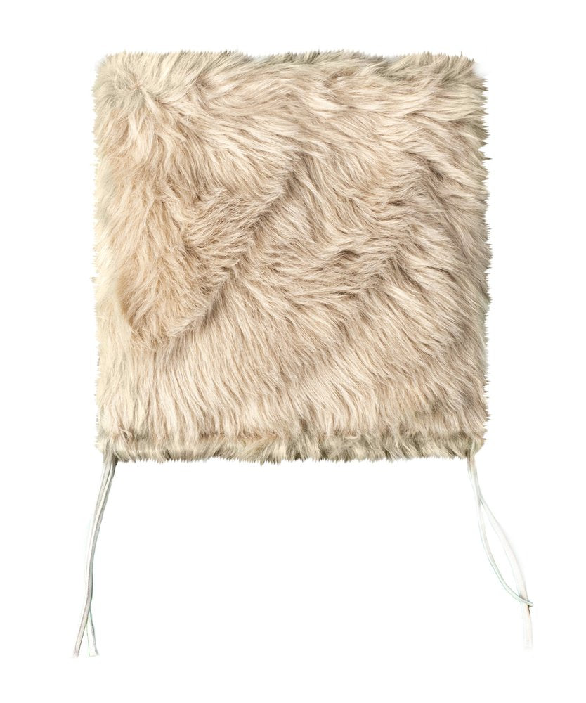 Set Of Two 17" X 17" Taupe Faux Fur Solid Color Dining Chair Pads on a white background