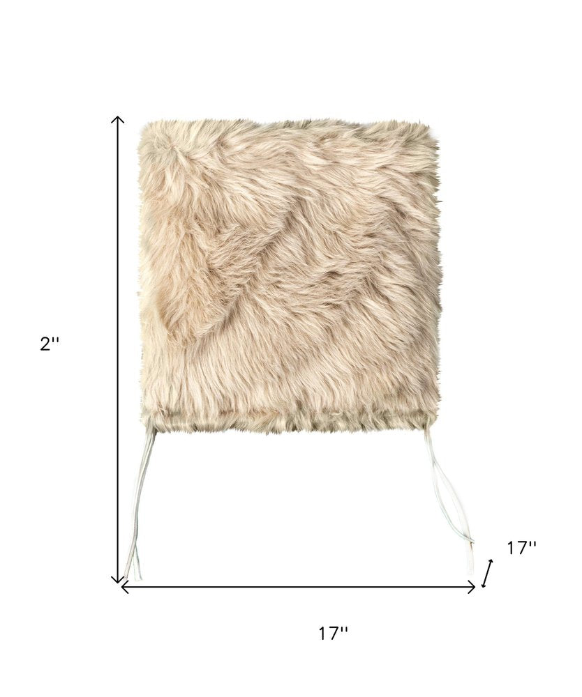 Set Of Two 17" X 17" Taupe Faux Fur Solid Color Dining Chair Pads on a white background