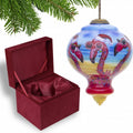 Tan Blue And Red Glass Finial Ornament on a white background