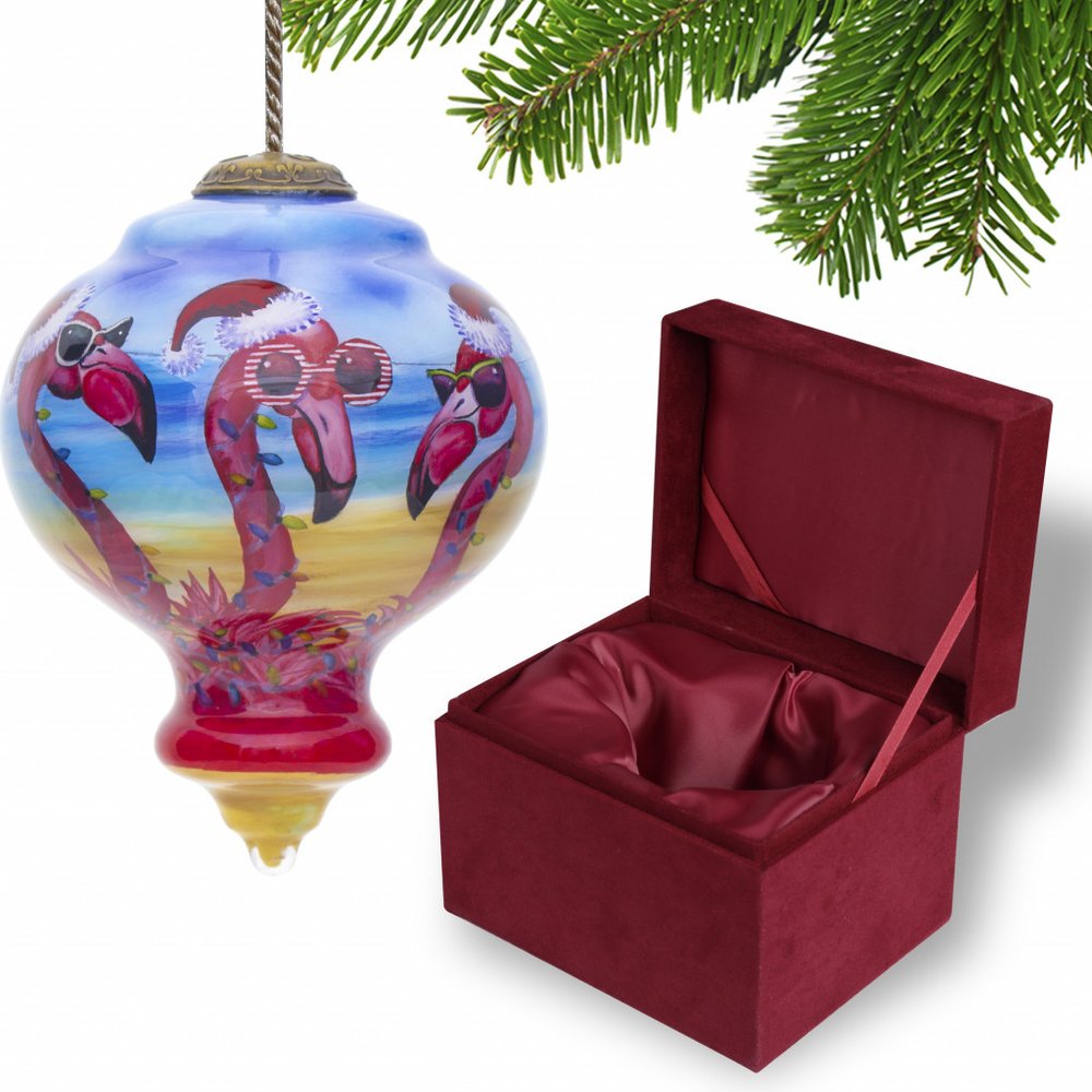 Tan Blue And Red Glass Finial Ornament on a white background