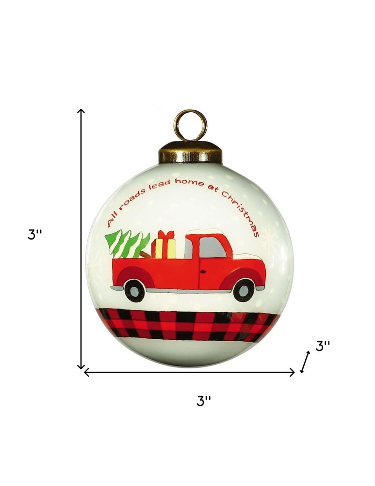 White And Red Glass Finial Ornament - 3.00" H x 3.00" W x 3.00" D