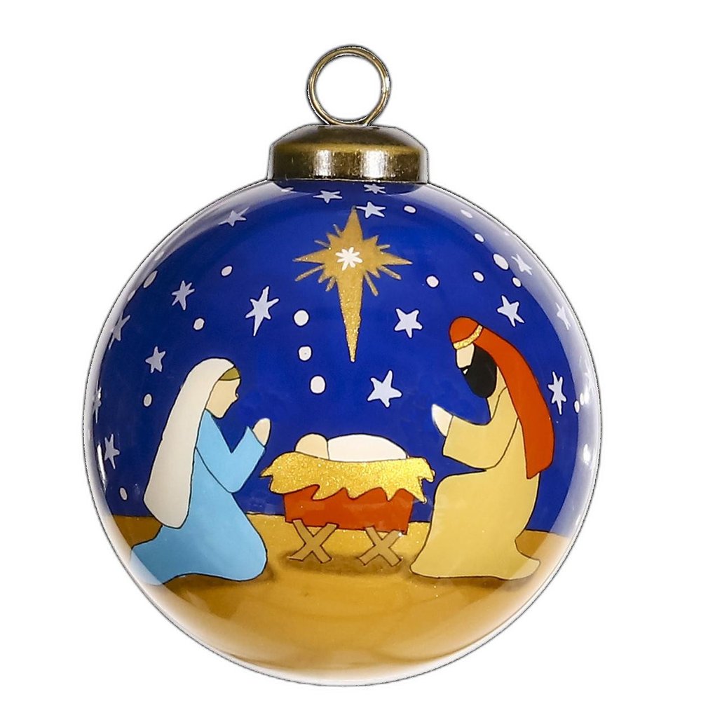 Silent Night Hand Painted Mouth Blown Glass Ornament on a white background