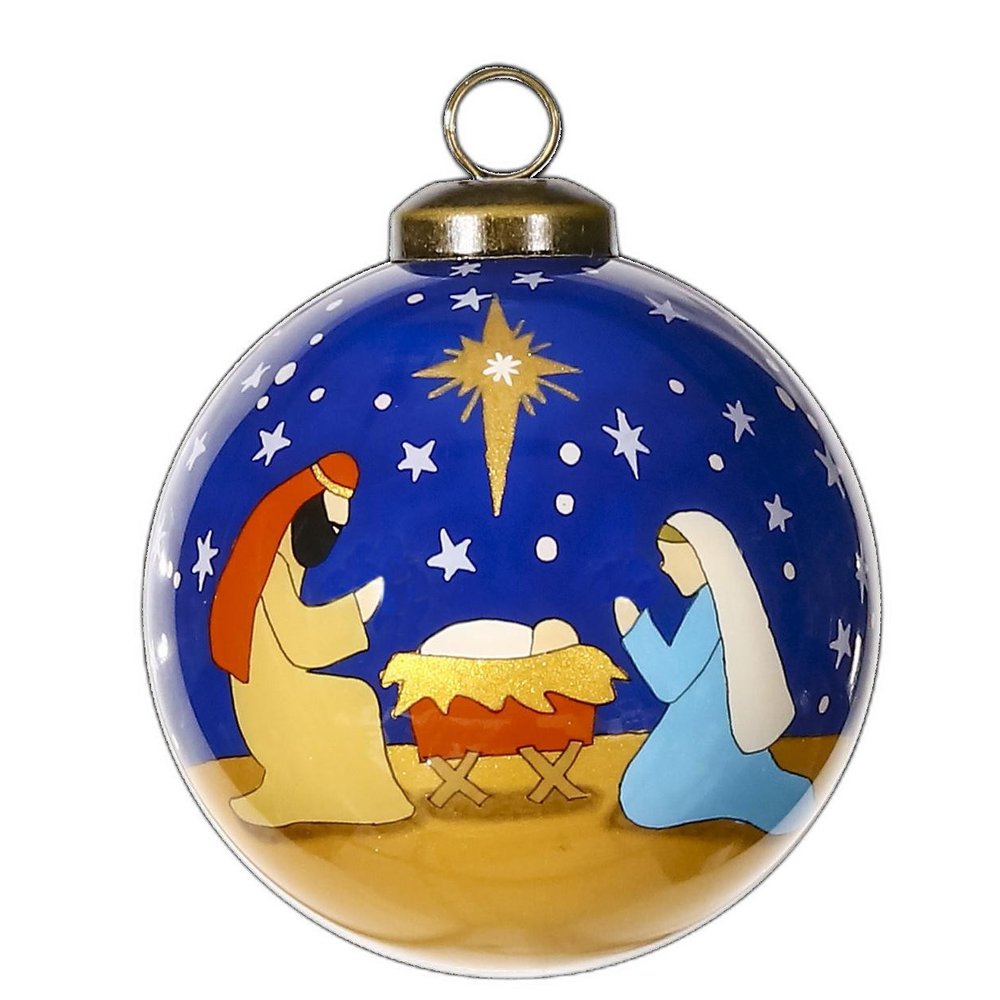 Silent Night Hand Painted Mouth Blown Glass Ornament on a white background