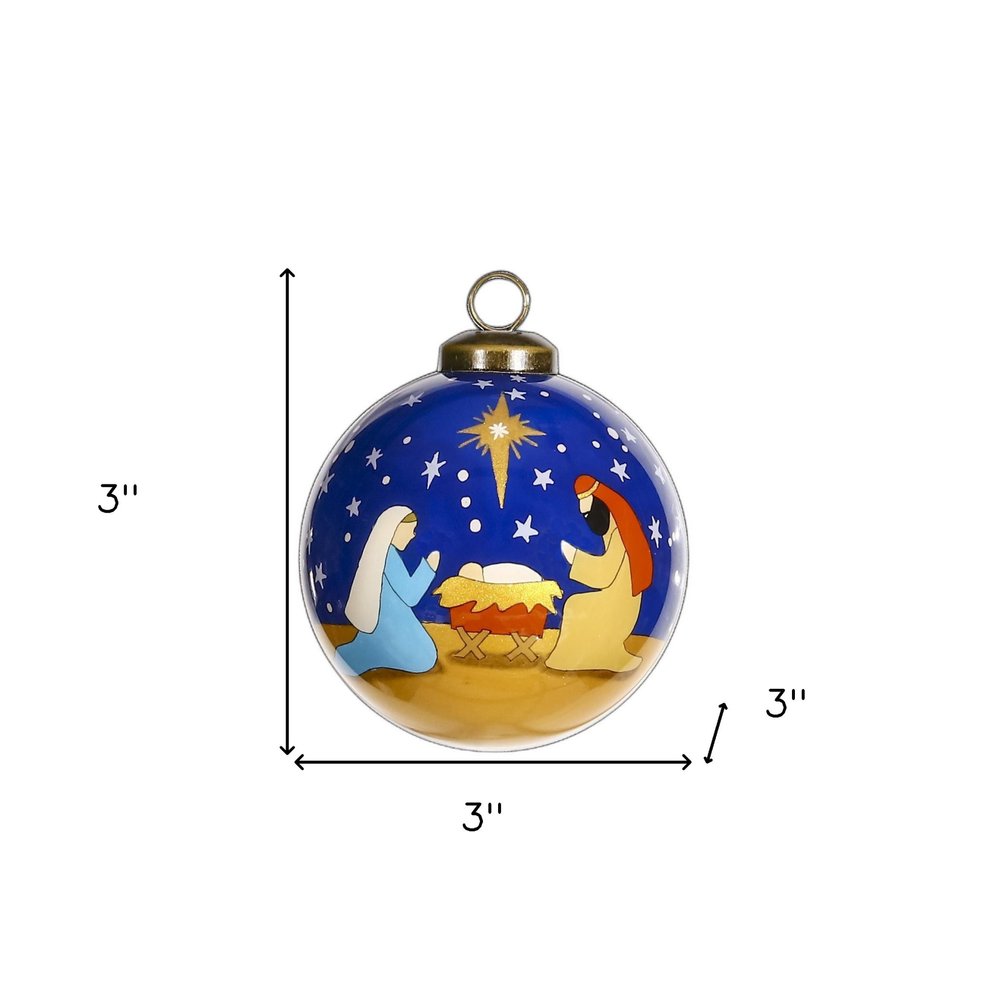 Silent Night Hand Painted Mouth Blown Glass Ornament on a white background