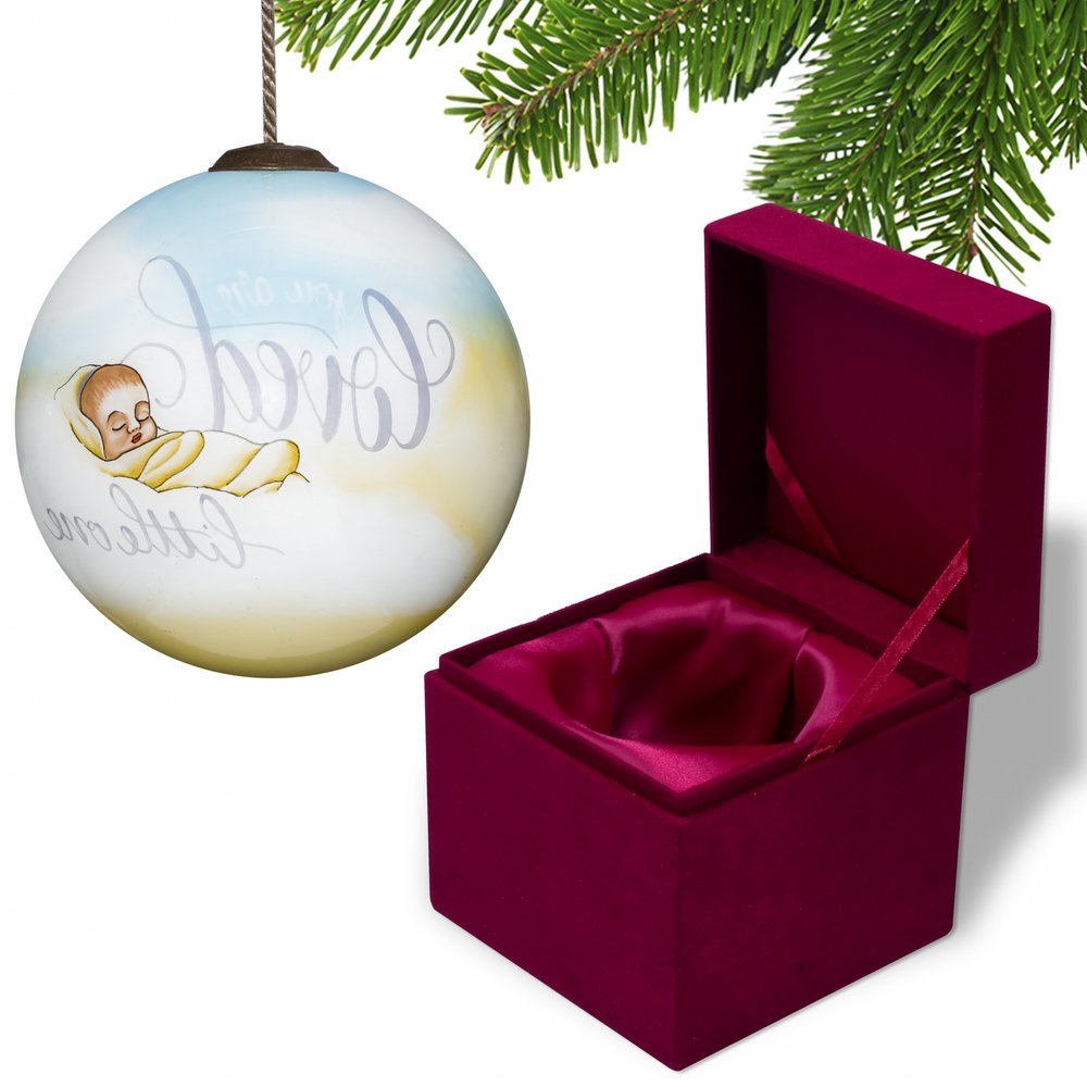 Tan And White Glass Ball Ornament