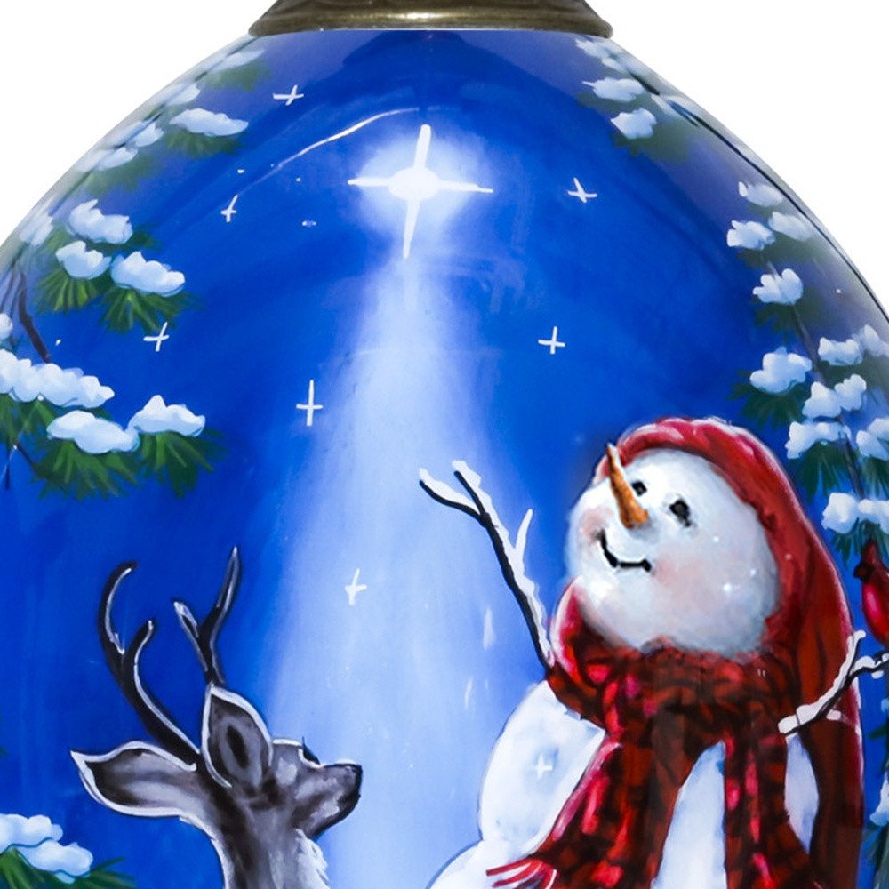 Starry Heaven and Snowman Hand Painted Mouth Blown Glass Ornament close-up detail