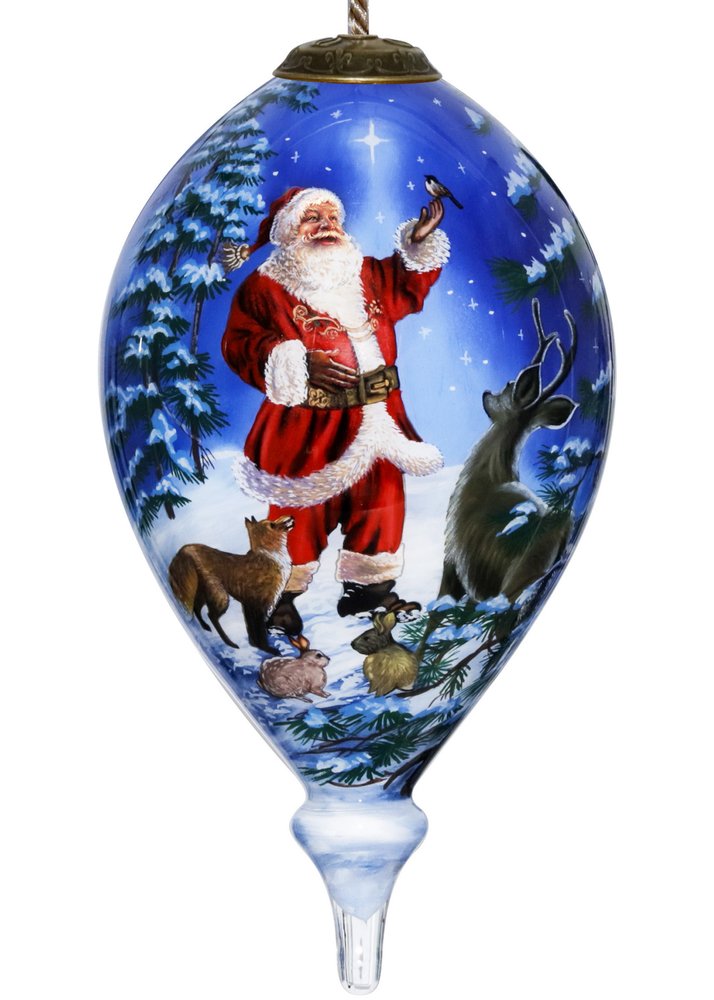 Starry Heaven and Santa Hand Painted Mouth Blown Glass Ornament on a white background