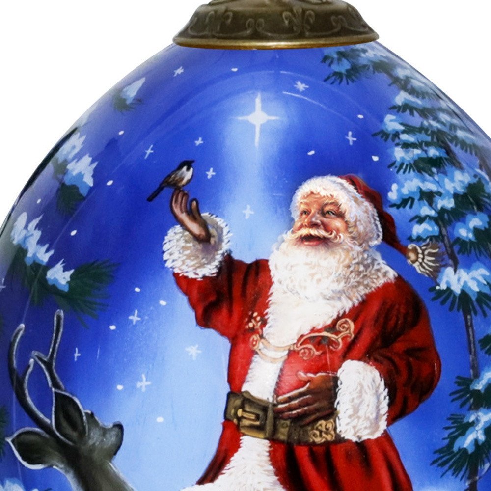 Starry Heaven and Santa Hand Painted Mouth Blown Glass Ornament close-up detail