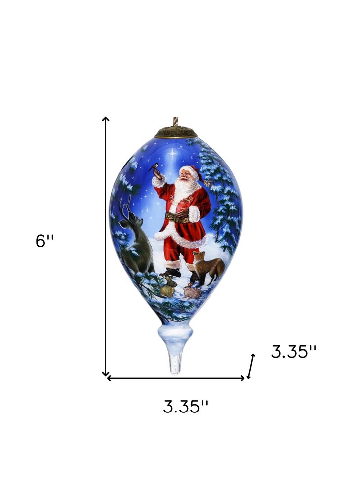 Starry Heaven and Santa Hand Painted Mouth Blown Glass Ornament on a white background
