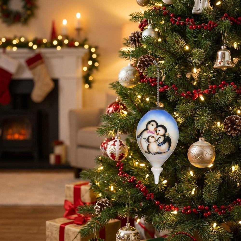 White Black And Blue Glass Finial Ornament