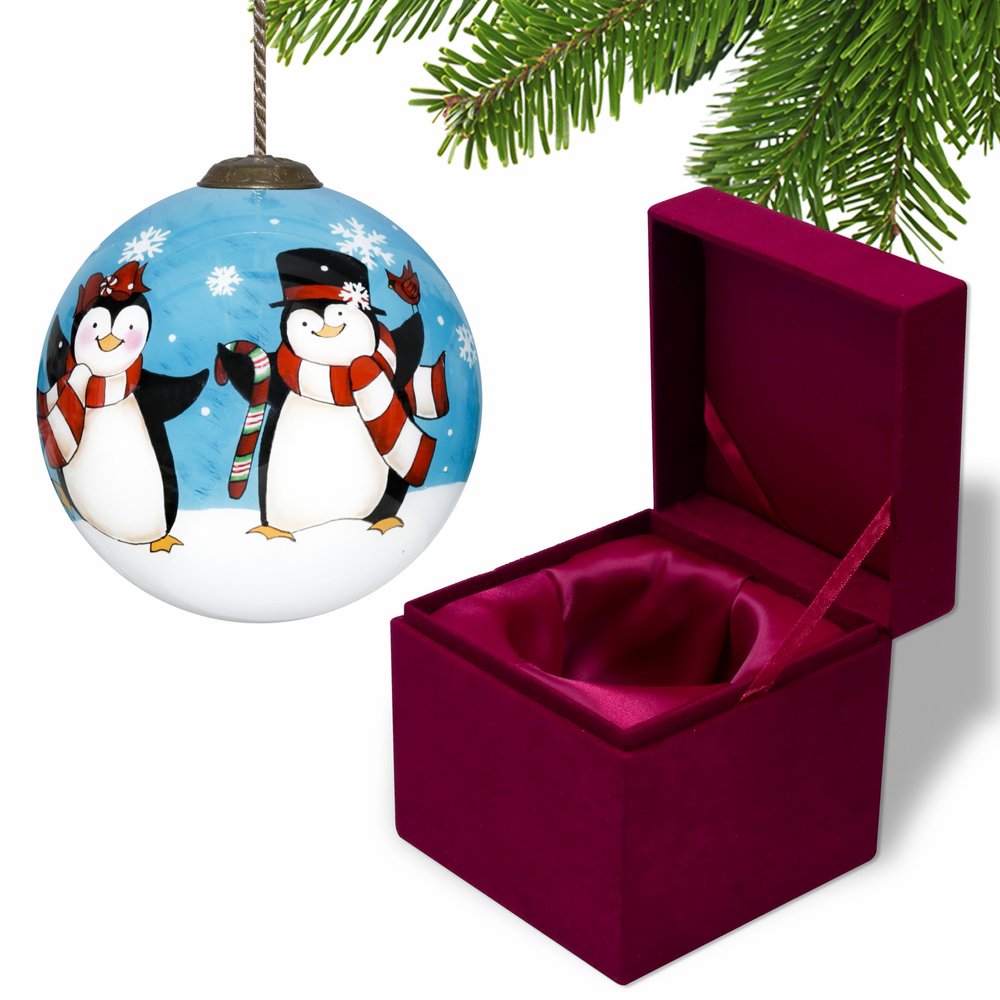 White Black And Blue Glass Ball Ornament on a white background